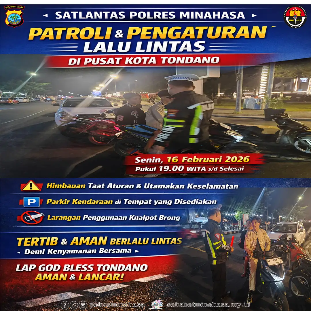 Piket Staf Lantas Polres Minahasa Intensifkan Pengaturan Arus di Pusat Kota Tondano